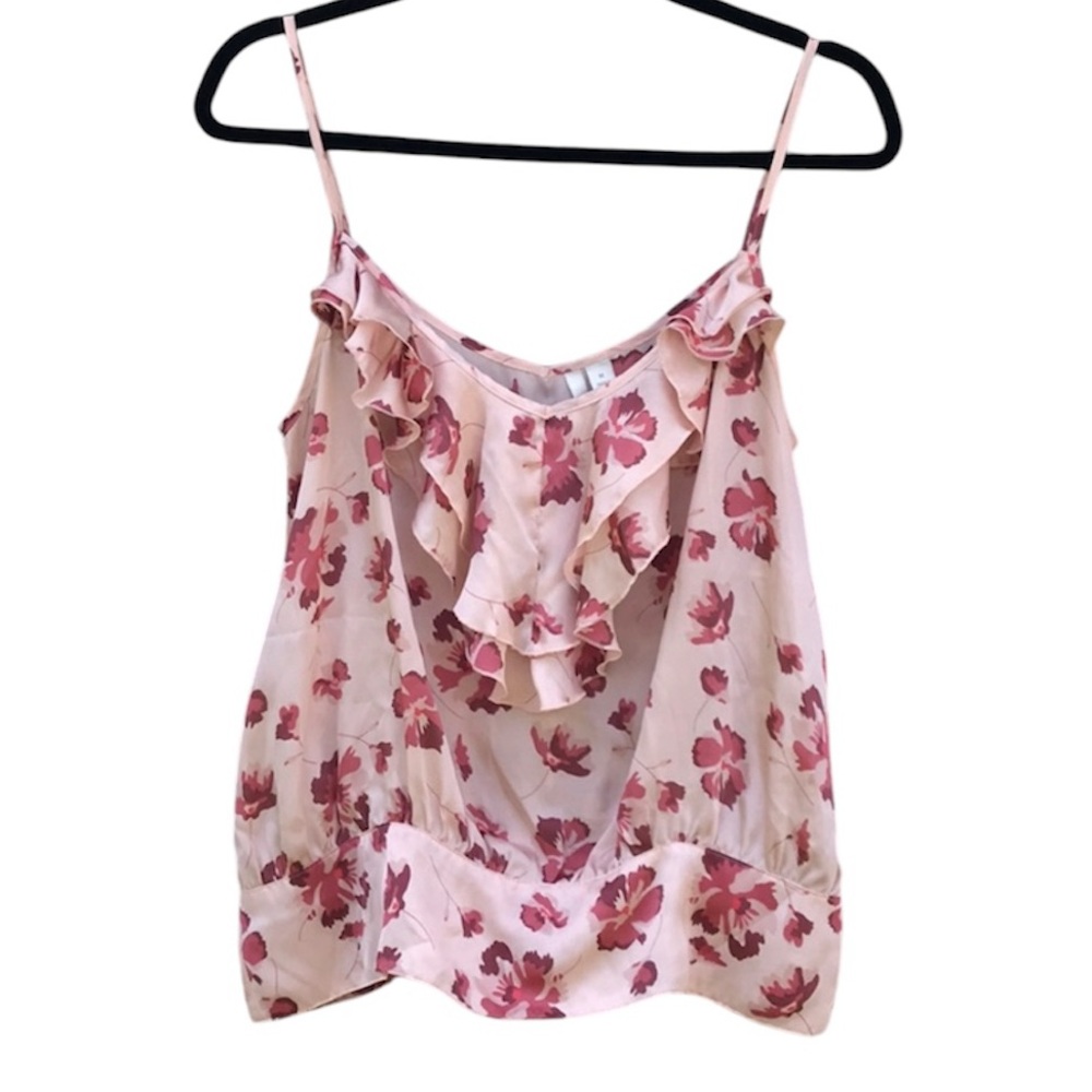 LC Lauren Conrad Silky Satin Floral Ruffle Top M